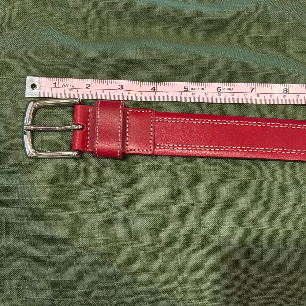 Red Leather Belt - Classic Stitch Detail